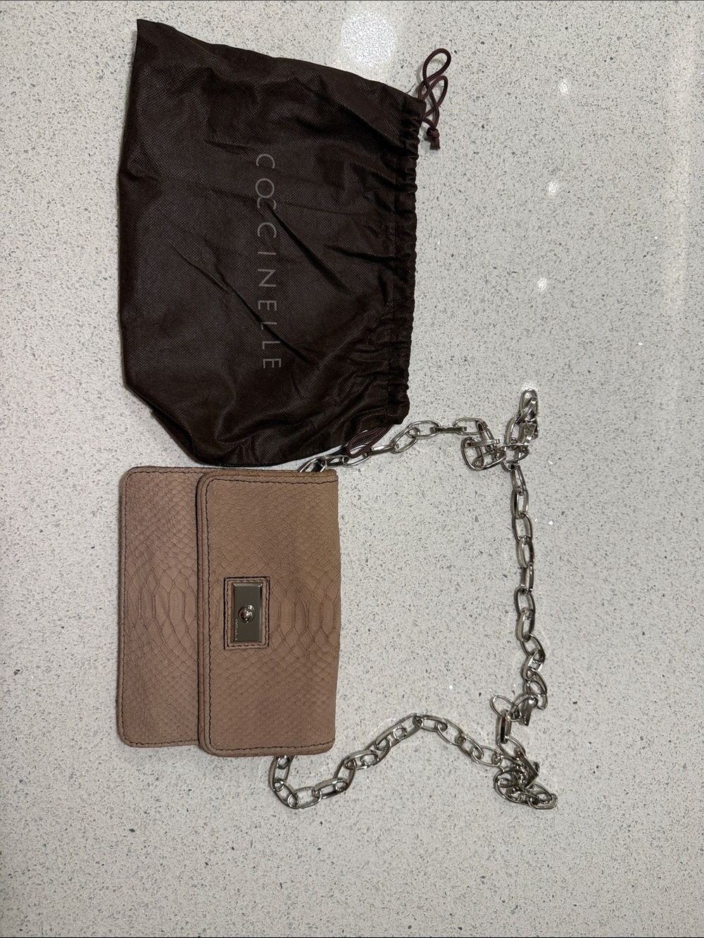 Coccinelle Taupe Leather Chain Crossbody Bag